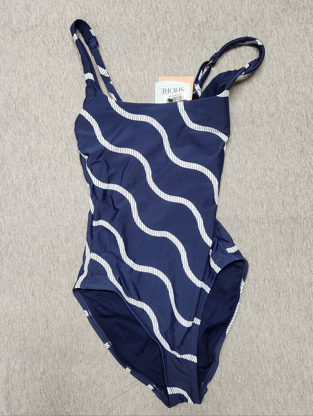 Shade & Shore Women’s Striped Crossback Full‑Coverage One‑Piece Swimsuit – Navy